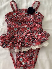 Cat and Jack 12 mth red navy lace ruffled bathing suit beach one piece