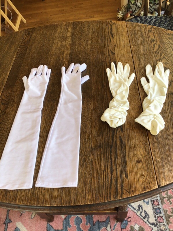 2 pair evening Gloves Long Dress Up Formal Costume 1-white,1-light lilac