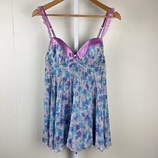 Vintage Cinema Etoile Seductive Wear Chemise Purple Blue Floral Womens Medium