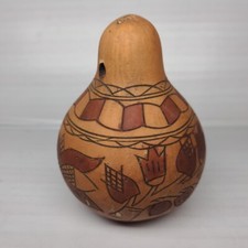 Vintage Calabash African Gourd Shaker Hand Carved Tribal Folk Art Ornament