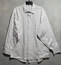 Geoffrey Beene Button Shirt Mens XL 17 Check Gray Long Sleeve Collared
