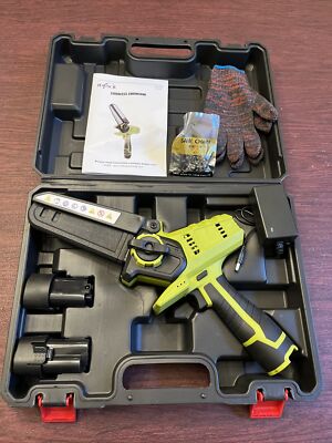 Mini Chainsaw 6-Inch Cordless Saw W 2 Chains 2 Batteries Green/Black NEW