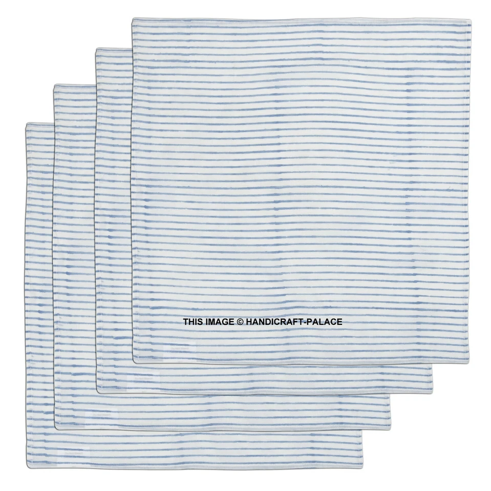 Servilletas de Lujo Mesa Cena Mantel Azul Rayas Bloque Estampado 100% Algodón Foto 3 de 3