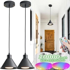 Battery Operated Pendant Light Set of 2, RGB Color Changing Rechargeable Hanging