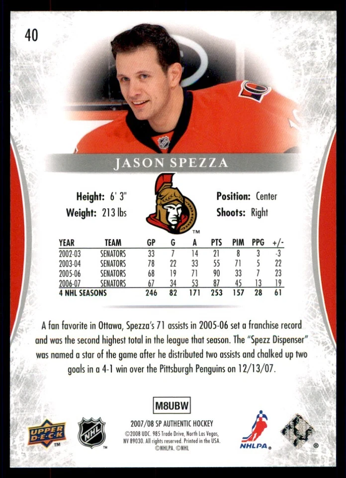 2007-08 SP Authentic Jason Spezza #40 - Image 2 of 2
