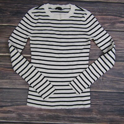 Halogen NEW Womens Small White Black Striped Ribbed Sweater