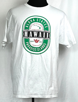 Aloha States Paradise Islands Hawaii White S/S Beer Label Look T-Shirt XL