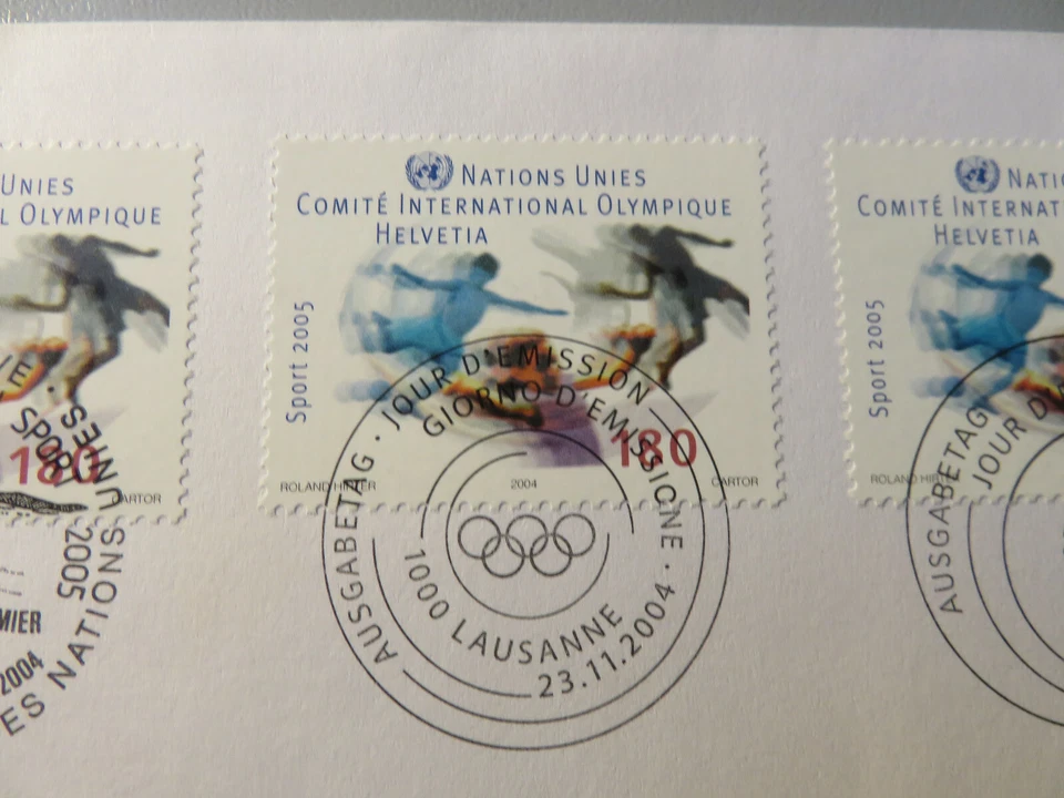 Sobre Primer Día NACIONES UNIDAS 23/11/2004 - Comité Olímpico 3 Valores - Imagen 3 de 4