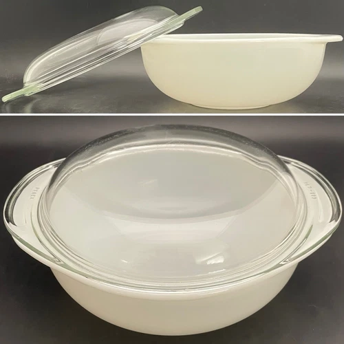 Pyrex White Ovenware 023 Covered Casserole c1950s Made in USA 1.5 quart