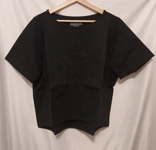 Betabrand Boxy Top Shirt Women Small Black Hi Low Short Sleeve Pullover