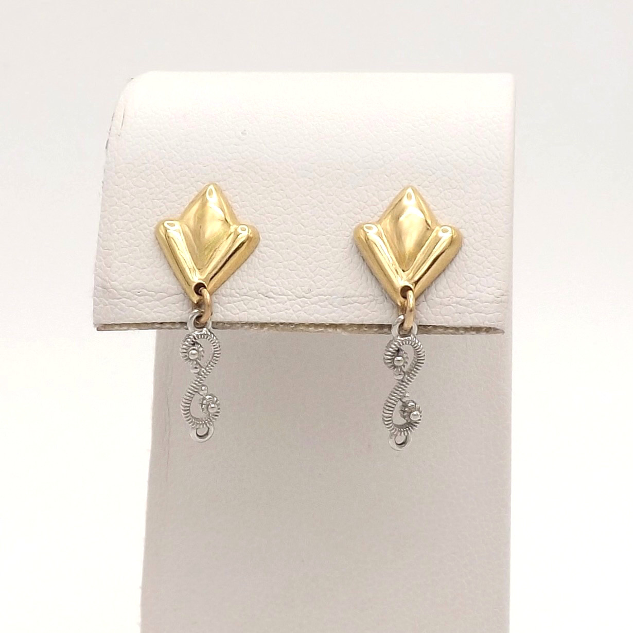 Solid 18k Yellow White Gold Dangle Kite Scroll Dr… - image 1