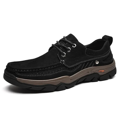 Men Genuine Leather Shoes Flats Non-slip Hiking Leisure Driving Outdoor Sneakers - Picture 1 of 28