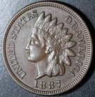 1887 INDIAN HEAD CENT - With LIBERTY & Near 4 DIAMONDS - AU UNC