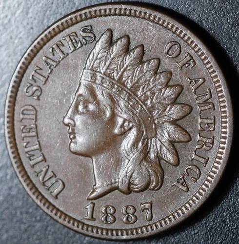 1887 INDIAN HEAD CENT - With LIBERTY & Near 4 DIAMONDS - AU UNC