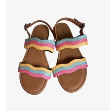 Cat Jack Girls Pastel Rainbow Braided Wavy Strap Sandals SZ 2 Brown Pink Blue