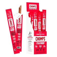 Chomps Grass-Fed and Finished Original Beef Jerky Snack Sticks 24-Pack Keto P...