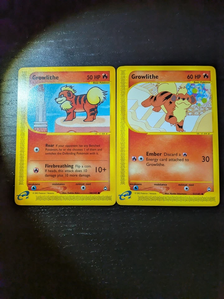 Growlithe 51/147 And 80/147 Aquapolis Non-holo Pokemon Card Set NM - Image 3 of 3