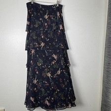 Maeve Anthropologie Navy Floral Tiered Maxi Skirt Small FB1288 Chiffon Boho
