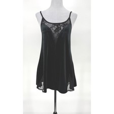 Urban Outfitters Black Velvet Lace Trim Deep V Cami Slip Dress Y2K Short S