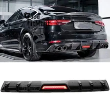 For AUDI A5 A6 A7 A3 A4 LED Rear Bumper Diffuser 6 Fin Wing Chin Lip Gloss Black