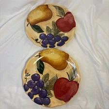 2 Home Trends VERDONA Fruit Salad Plates ~ 8.25” VGC Apple Pear Grapes