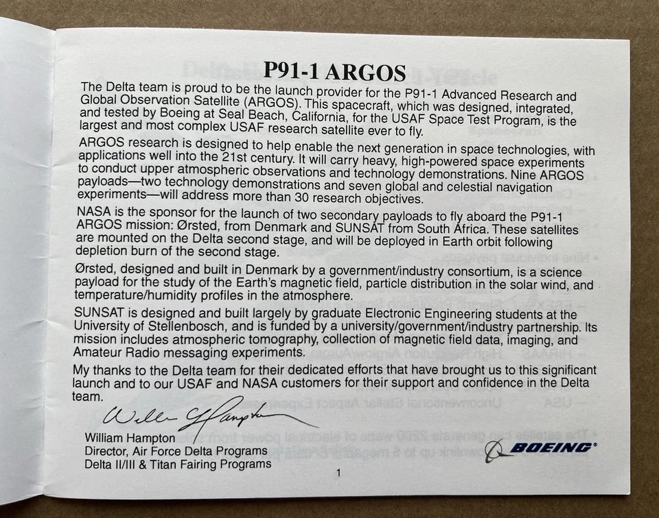 1999 Boeing ARGOS P91-1 Delta II Launch NASA USAF Photo Booklet Sticker - Image 3 of 4