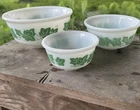 Vintage Hazel Atlas Green Ivy Mixing Nesting Bowls Set of 3 - 5in, 6in, 8in