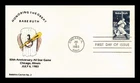 DR JIM STAMPS US COVER BABE RUTH BASEBALL ALL STAR GAME 50TH ANNIVERSARY FDC