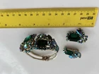 Vintage Juliana Emerald Stone Costume Jewelry Bracelet and Clip On Earrings Set