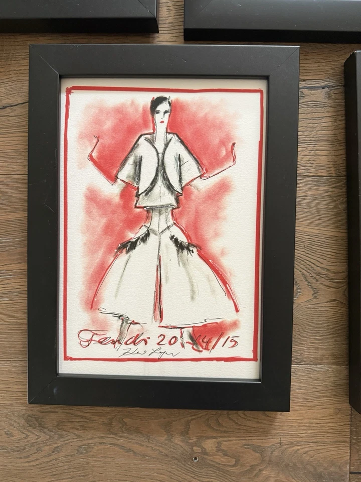 Fashion Illustration Sketch Fendi Karl Lagerfeld Signed Framed - Image 3 of 4