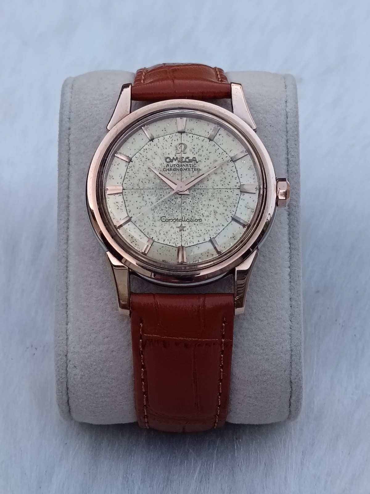 Vintage Omega Constellation Pie Pan Tropical Dial Rose Gold & S. Steel Watch