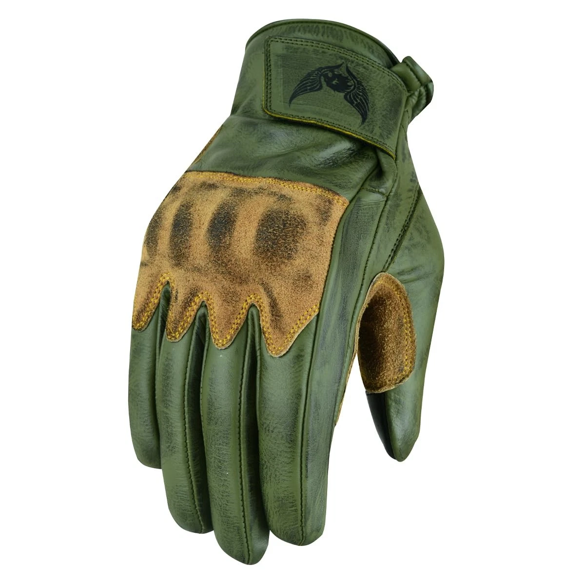 Leatherick Thunder Grip Glove - Guanti da moto XL, Verde d'epoca