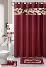 18 Piece Shower Curtain Set with Rugs and Accessories Embroidery Non Slip Bathro