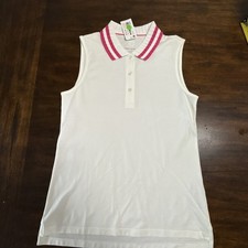TORY SPORT PERFORMANCE  SLEEVELESS POLO SIZE M WHITE PINK COTTON  NWT