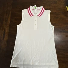 TORY SPORT PERFORMANCE  SLEEVELESS POLO SIZE M WHITE PINK COTTON  NWT