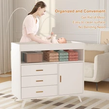 Wooden Diaper Changing Table 3-Drawer Changer Dresser Diaper Changing Station