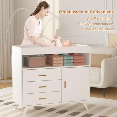 #ad Wooden Diaper Changing Table 3 Drawer Changer Dresser Diaper Changing Station $166.67