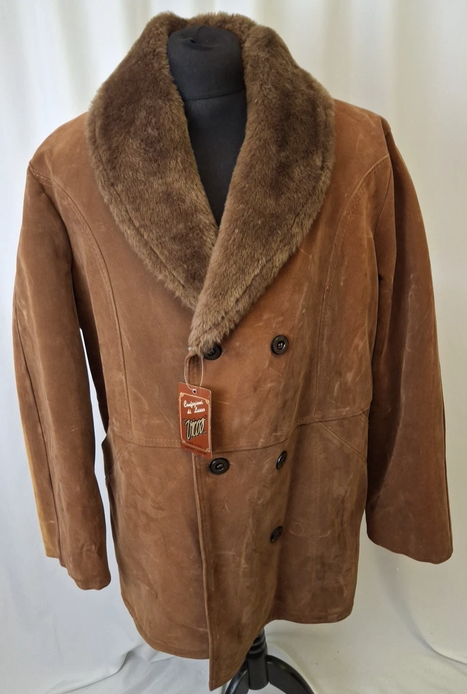 Confection Faux Sheepskin Jacket Coat Made in Italy Brown XL 54 A153