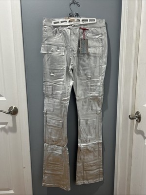 Armor Jeans ASJ03 Men s 32x36 Stacked Denim Silver Metallic Wash Off Finish $110