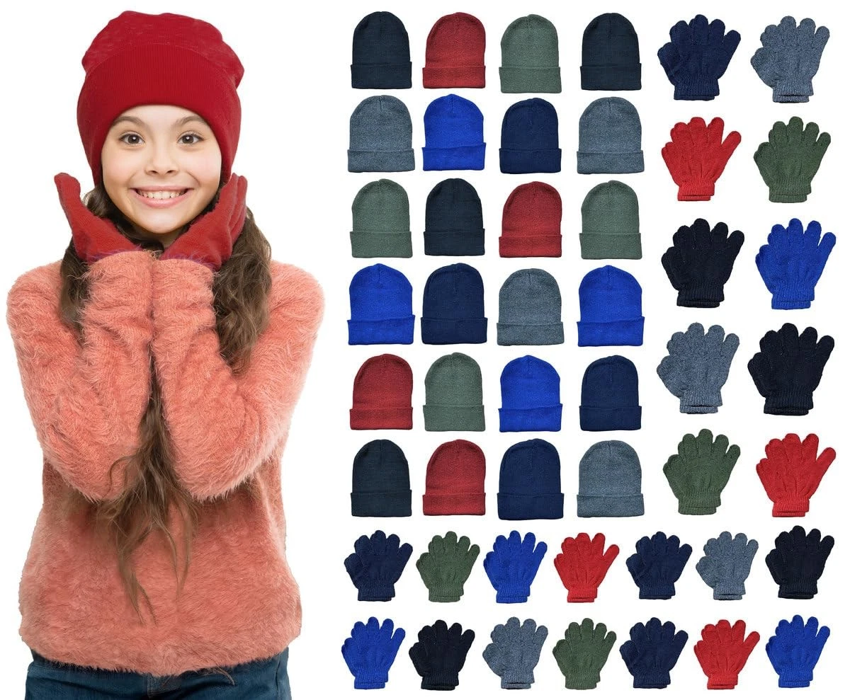24 Pack Yacht & Smith Wholesale Kids Beanie and Glove Kit Sets