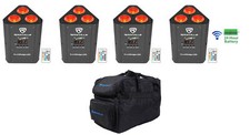 4 Rockville RockWedge LED RGBWA UV Rechargeable Battery Wireless DMX Lights Bag