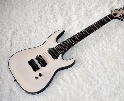 Chitarra elettrica 7 corde trasparente corpo bianco motivo tigre, accessori neri - Foto 7 di 12