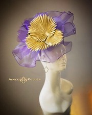 Breeders Cup Hat Kentucky Derby Fascinator Purple Royal Ascot Gold Palm Leaf Hat