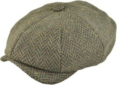 Olivgrün Tweed Zeitungsjungen Kappe 8 Panel Herren Peaky Blinders Gatsby Mütze Accessoire