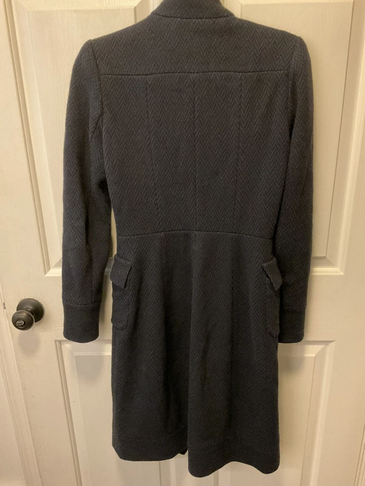 Abrigo Diane Von Furstenberg Mezcla de Lana Cascada Volantes Delantero Negro/Azul Marino Talla 2 Foto 4 de 4