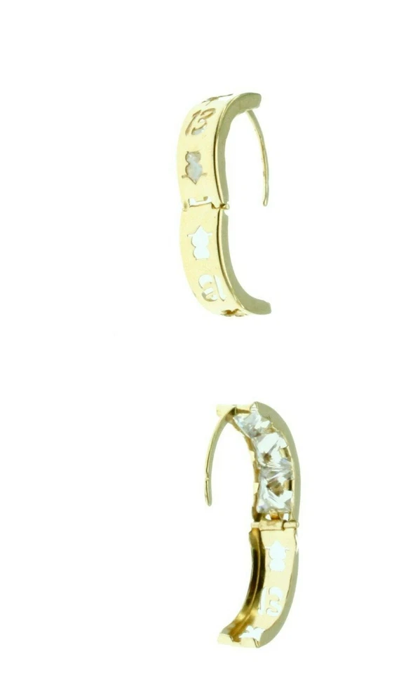 New Real 14K Yellow Gold Lucky Clover Owl 13 Reversible Huggies Hoop Earrings  - Image 3 of 4