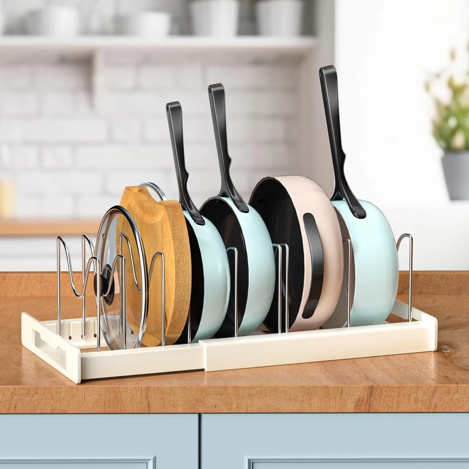 Расширяемый органайзер для кастрюль и сковородок стойка держатель с 7 регулируемыми разделителями 11-22 дюйма - Изображение 4 из 4