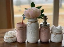 BEAUTIFUL 5 PIECE RUSTIC DISTRESSED MASON JAR BATHROOM SET