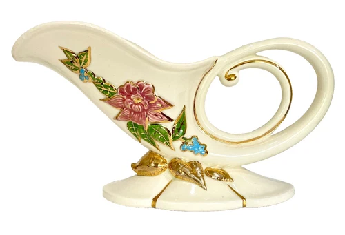 Hull Pottery Woodland Cornucopia Vase Pattern W10-11 VTG Double Handle Gold