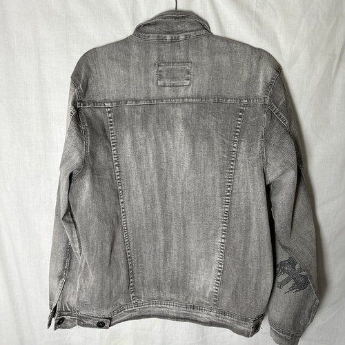 Waimea Denim Jacket Size Large Grey Studded Silver Crosses with Black Wings - Picture 2 of 14
